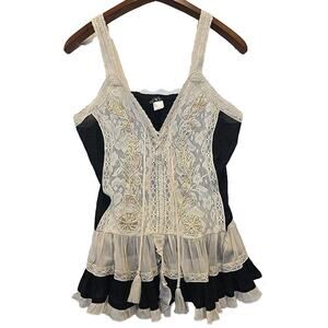 Venus Womens Y2K Babydoll Tiered Ruffle Tank Top Sz 8 Sheer French Maid Boho
